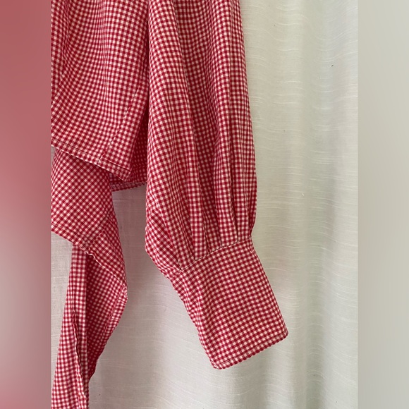 Maison Cleo Julie blouse red gingham top *small blemish* - Picture 6 of 16